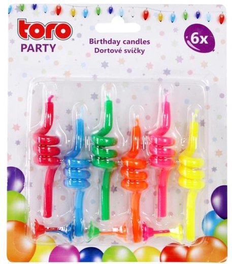 Spirál alakú tortagyertyák talppal, 8,8 cm, 6 db