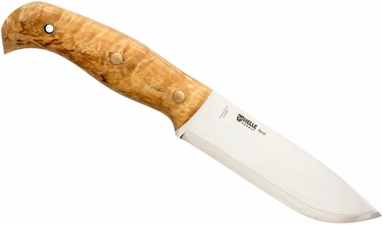 Helle Nord – kültéri kés 14,7 cm, csomós nyírfa, bőrtok