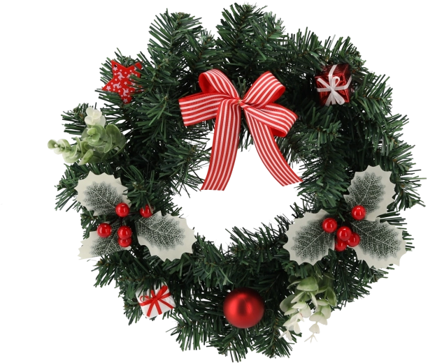 30 cm-es karácsonyi koszorú piros bogyókkal és masnival