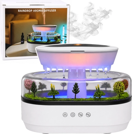 Párásító és aroma diffúzor esőeffekttel és LED világítással