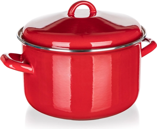 Zománcozott fazék fedővel 24 cm 5,9 l Milton piros