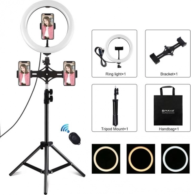 Puluz 26 cm-es kör alakú LED lámpa állvánnyal vlogoláshoz, 1,1 m