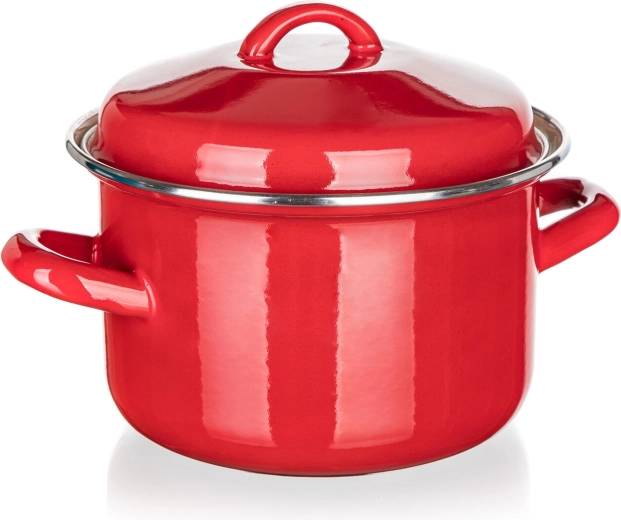 Zománcozott fazék fedővel 2 l, 16 cm, Milton, piros