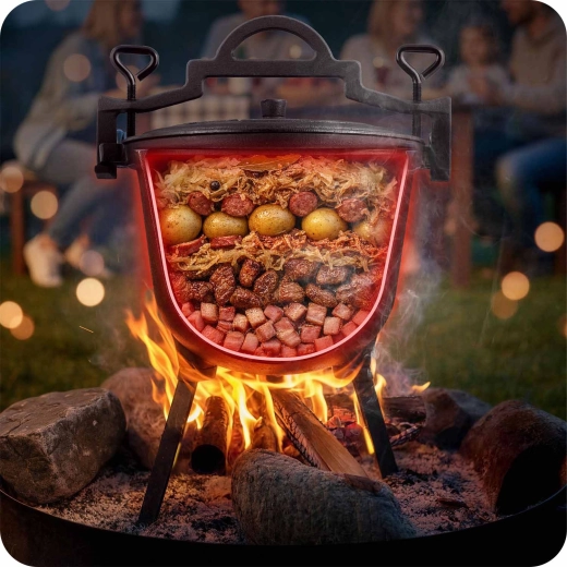 Stabil főzés a tűz fölött háromlábbal