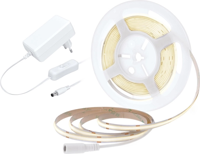 Solight LED COB szalag adapterrel és kapcsolóval, 5 m, semleges fehér