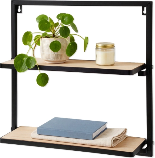 Fekete fém falipolc 2 szinttel, 40 × 12 × 40 cm