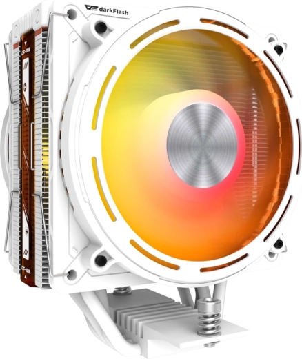 Aktív CPU-hűtő DARKFLASH E400 Plus, fehér, kétventilátoros ARGB kijelzővel