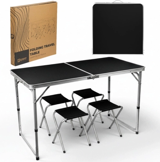 Camp 120 összecsukható túraasztal szett fekete (asztal + 4 szék)