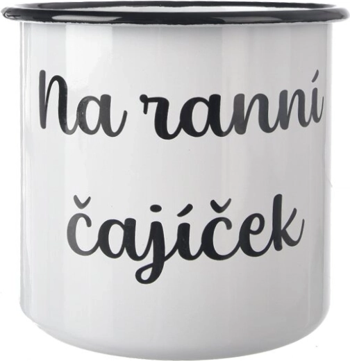 Fehér zománcozott bögre „Čajíček” 1 l