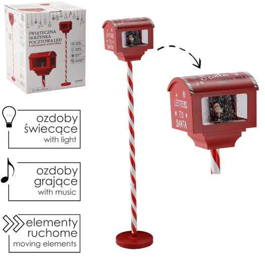 Karácsonyi postaláda LED-világítással és zenével, piros