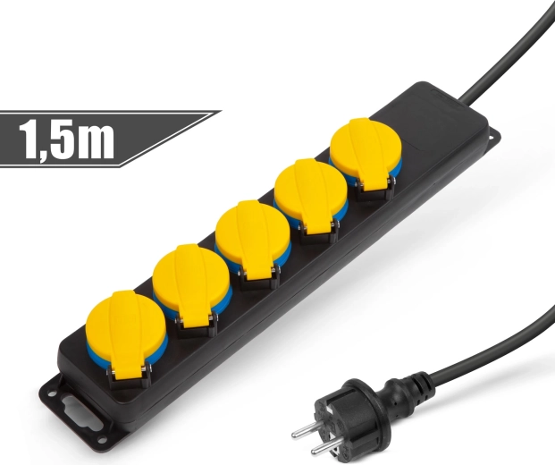 Kültéri hosszabbító fedéllel, 1,5 m, 5× 230 V, IP44