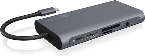 Icy Box USB‑C dokkolóállomás HDMI-vel és VGA-val, gigabites LAN-nal és Power Delivery-vel