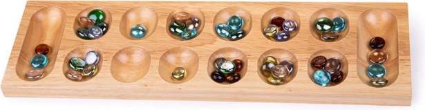 Fából készült Mancala játék színes üvegkavicsokkal Bigjigs Toys