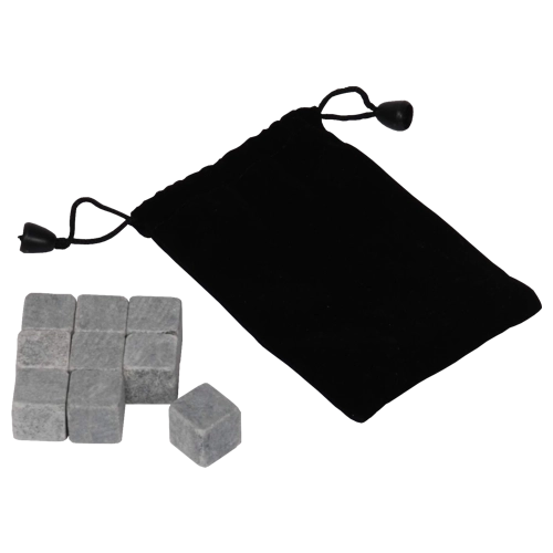 Whiskykövek fekete bársonyzsákkal, 9 db