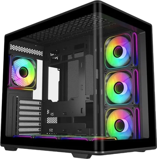 Elite 600 fekete ATX mid-tower számítógépház 7× ARGB ventilátorral és hubbal