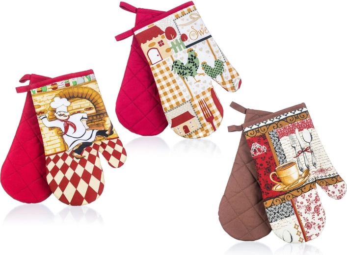 Mágneses COOK konyhai edényfogó kesztyűk, pamut, 27 × 17 cm, 2 db-os szett, vegyes minták