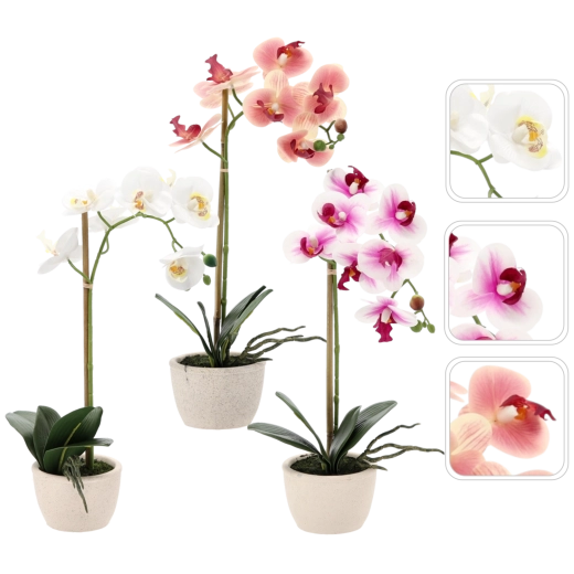 Mű orchidea cserépben, 3 szín mix, 43 cm