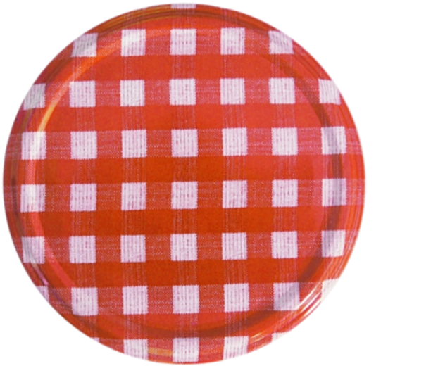 Csavaros befőttesüveg-tető 82 mm – piros kockás minta, 6 menetes