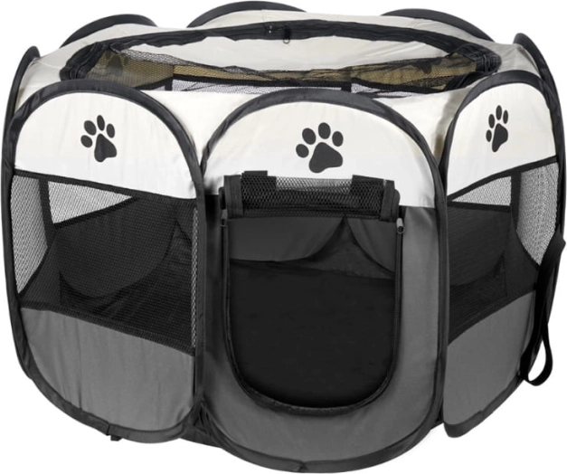 Összecsukható elkerítés kutyáknak és macskáknak - szürke