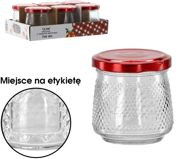 140 ml-es üvegedény piros fém tetővel