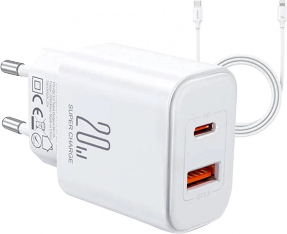 Joyroom JR-TCF05 Flash hálózati töltő, 20 W + C–L kábel 1 m (fehér)
