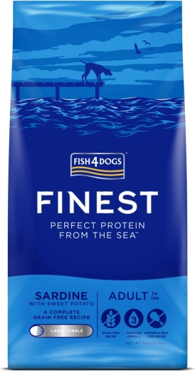 Nagytestű felnőtt kutyáknak való száraztáp FISH4DOGS szardíniával és édesburgonyával 6 kg