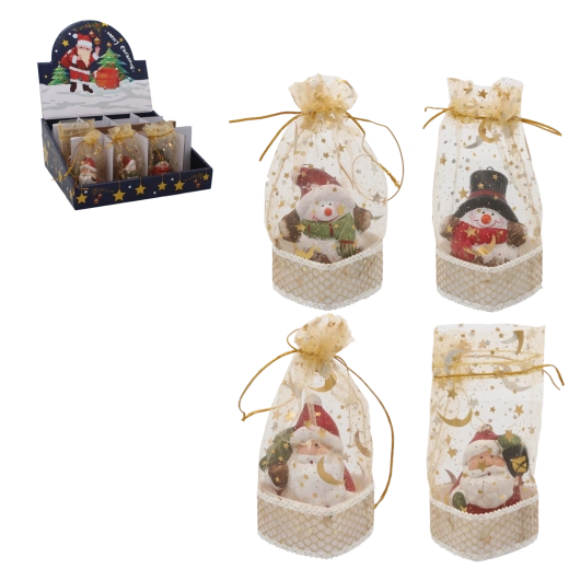 Karácsonyi figura: Mikulás vagy hóember tasakban