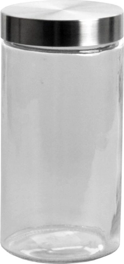 Üveg, kerek tárolóedény 1,7 l rozsdamentes acél fedéllel