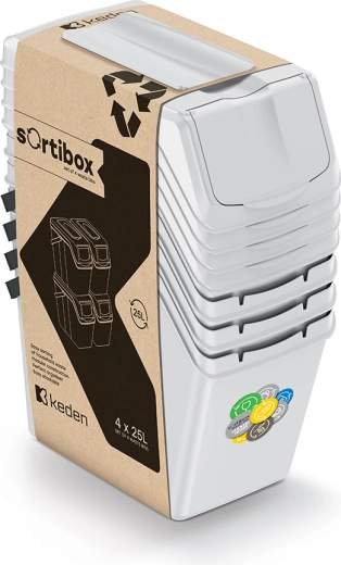 Sortibox szelektív hulladékgyűjtő szett 4×25 l, hamuszürke