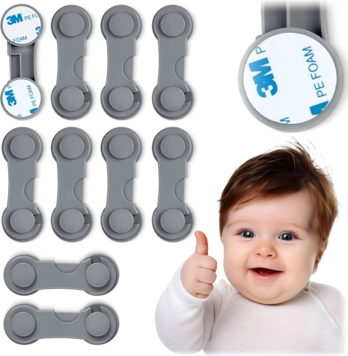 RICOKIDS gyermekbiztonsági zár szekrényekhez, szürke, 10 db-os készlet