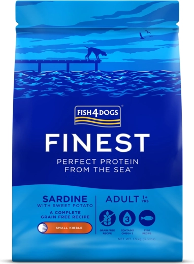 Fish4Dogs Finest száraztáp felnőtt, kistestű kutyák számára szardíniával és édesburgonyával 1,5 kg