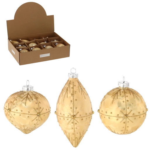 Üveg karácsonyi díszek – arany, vegyes formák