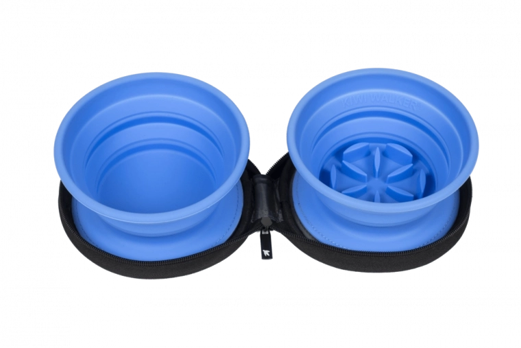 KIWI WALKER utazó dupla tál lassító etetővel, kék