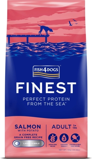 Fish4Dogs száraztáp nagytestű felnőtt kutyáknak lazaccal és burgonyával 12 kg