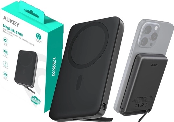 Aukey MagSafe powerbank 6700 mAh, 20 W teljesítménnyel és LED jelzővel, USB‑C