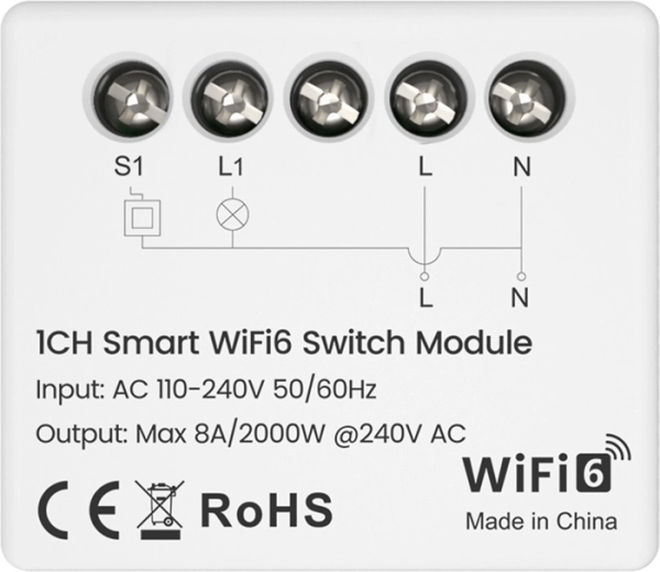Avatto intelligens Wi‑Fi 6 kapcsolómodul fogyasztásméréssel