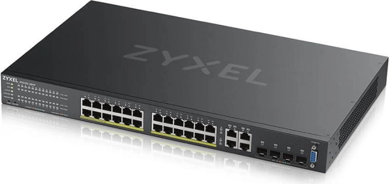 Zyxel GS2220-28HP 24 portos gigabites L2 PoE switch uplinkkel és 1 éves Nebula Pro Pack licenccel