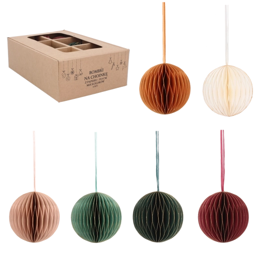 Karácsonyi papírmézsejt gömbszett, 8 cm átmérő, színmix, 6 db