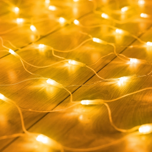 LED-es fényháló 100 meleg fehér LED-del és távirányítóval, 1,5 × 1,5 m