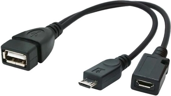 USB OTG adapter Micro‑USB-ről USB 2.0-ra kiegészítő táplálással, 15 cm