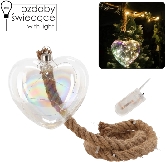 Üvegből készült, szívalakú dekoráció LED világítással és időzítővel