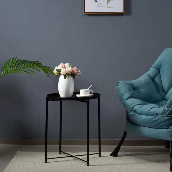 Kerek, loft stílusú fém asztal – fekete