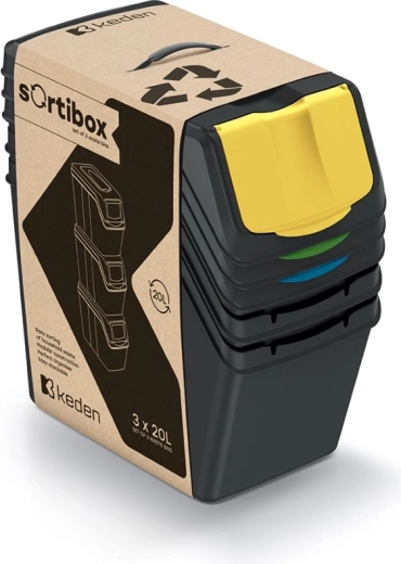 Három darabos Sortibox II 3x25 l szelektív hulladékgyűjtő készlet – újrahasznosított fekete