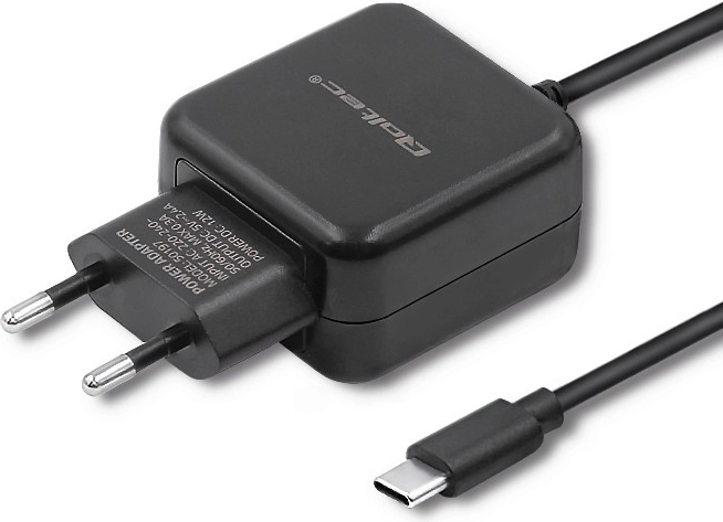 Hálózati töltő QOLTEC 5 V, 2,4 A, 12 W, USB-C, fekete