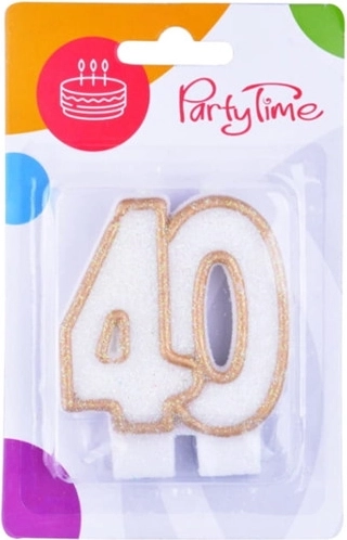 Jubileumi gyertya 40-es szám fehér arany szegéllyel 7,5 cm