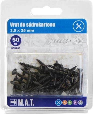Gipszkarton csavar 3,5 × 25 mm, finom menet, foszfátozott (50 db)