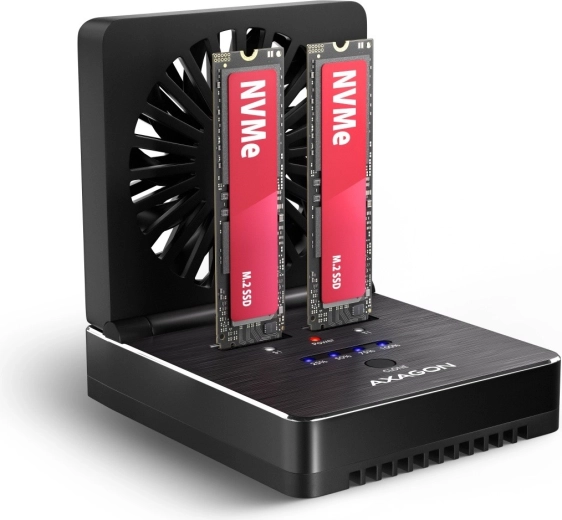 Axagon ADSA-M2C22 Clone Master dokkoló és klónozó állomás USB‑C-vel 2× M.2 NVMe/SATA SSD-hez 20 Gb/s