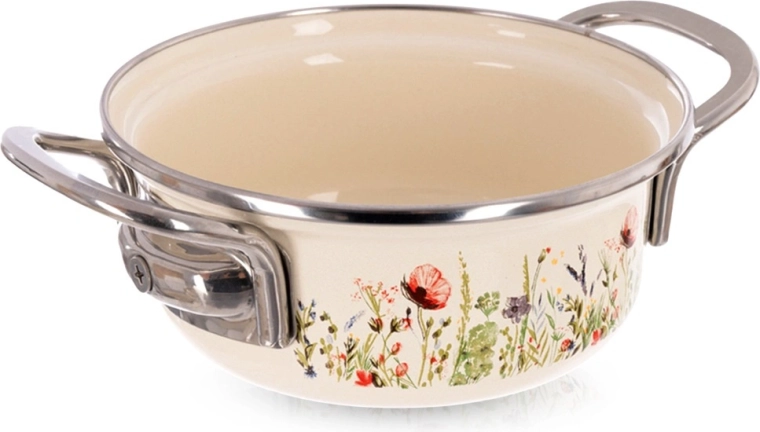 Krém színű zománcozott lábas Maki 14 cm, 600 ml