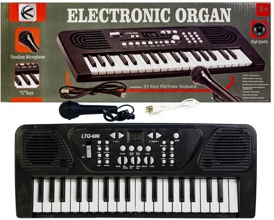Gyerek elektronikus billentyűk mikrofonnal és USB-töltéssel (fekete) - 1 db