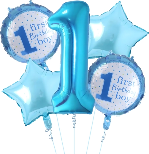 Első születésnapi lufik fiúknak – 5 darabos készlet csillagokkal